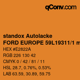 Farbcode: standox Autolacke - FORD EUROPE 59L19311/1 mandarin OEM 2006 | qconv.com