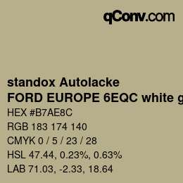 Code couleur: standox Autolacke - FORD EUROPE 6EQC white grape OEM 2006 | qconv.com