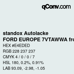 カラーコード: standox Autolacke - FORD EUROPE 7VTAWWA frozen white OEM 2006 | qconv.com