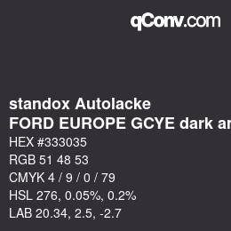Farbcode: standox Autolacke - FORD EUROPE GCYE dark amethyst | qconv.com