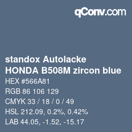 Color code: standox Autolacke - HONDA B508M zircon blue | qconv.com