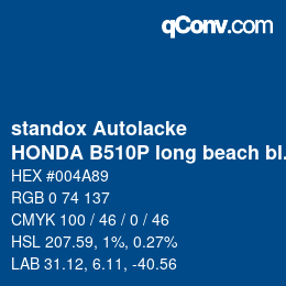 Color code: standox Autolacke - HONDA B510P long beach blue | qconv.com