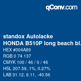 Code couleur: standox Autolacke - HONDA B510P long beach blue | qconv.com