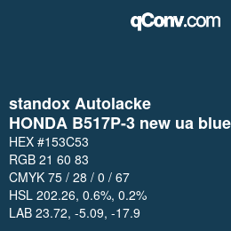 カラーコード: standox Autolacke - HONDA B517P-3 new ua blue OEM 2005 | qconv.com