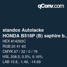 Color code: standox Autolacke - HONDA B518P (B) saphire blue | qconv.com