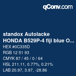 Farbcode: standox Autolacke - HONDA B529P-4 fiji blue OEM 2005 | qconv.com