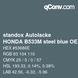 Color code: standox Autolacke - HONDA B533M steel blue OEM 2006 | qconv.com