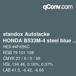 Color code: standox Autolacke - HONDA B533M-4 steel blue OEM 2006 | qconv.com