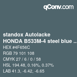 Code couleur: standox Autolacke - HONDA B533M-4 steel blue OEM 2006 | qconv.com