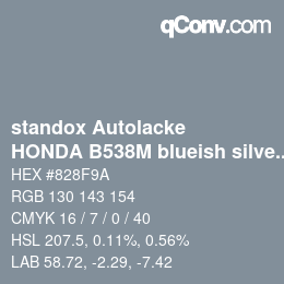 Code couleur: standox Autolacke - HONDA B538M blueish silver OEM 2006 | qconv.com