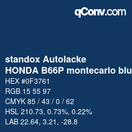 Código de color: standox Autolacke - HONDA B66P montecarlo blue | qconv.com