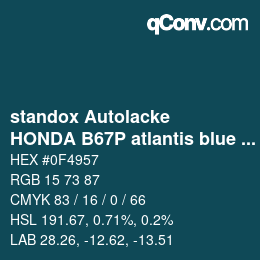 Color code: standox Autolacke - HONDA B67P atlantis blue green | qconv.com