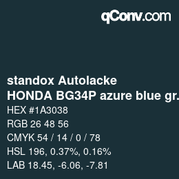 Color code: standox Autolacke - HONDA BG34P azure blue green | qconv.com