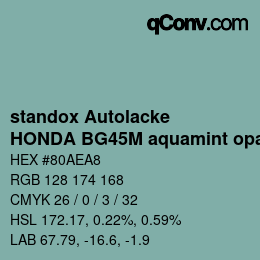 Color code: standox Autolacke - HONDA BG45M aquamint opal | qconv.com