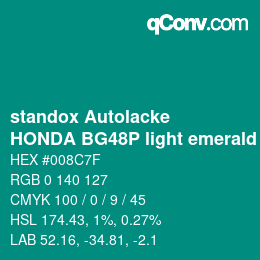 Farbcode: standox Autolacke - HONDA BG48P light emerald | qconv.com