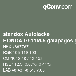 Color code: standox Autolacke - HONDA G511M-5 galapagos green OEM 2005 | qconv.com