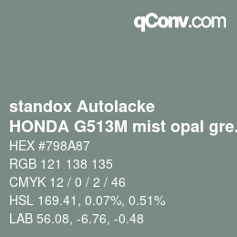 Code couleur: standox Autolacke - HONDA G513M mist opal green | qconv.com