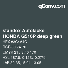Color code: standox Autolacke - HONDA G516P deep green | qconv.com