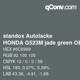 Código de color: standox Autolacke - HONDA G523M jade green OEM 2005 | qconv.com