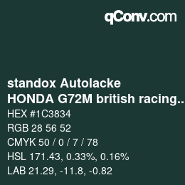 Color code: standox Autolacke - HONDA G72M british racing green | qconv.com