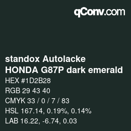 Código de color: standox Autolacke - HONDA G87P dark emerald | qconv.com