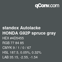 カラーコード: standox Autolacke - HONDA G92P spruce gray | qconv.com