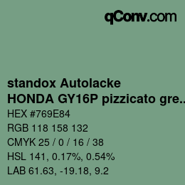 Color code: standox Autolacke - HONDA GY16P pizzicato green | qconv.com