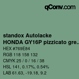Code couleur: standox Autolacke - HONDA GY16P pizzicato green | qconv.com