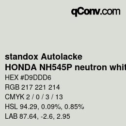 Farbcode: standox Autolacke - HONDA NH545P neutron white | qconv.com