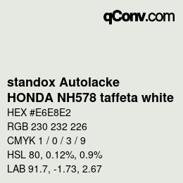 Farbcode: standox Autolacke - HONDA NH578 taffeta white | qconv.com