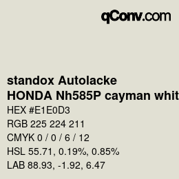 Code couleur: standox Autolacke - HONDA Nh585P cayman white | qconv.com