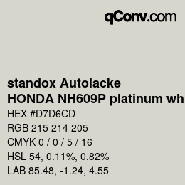 Color code: standox Autolacke - HONDA NH609P platinum white | qconv.com