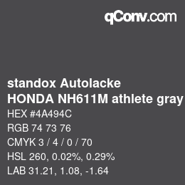 Color code: standox Autolacke - HONDA NH611M athlete gray | qconv.com