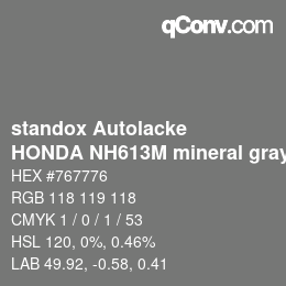 Farbcode: standox Autolacke - HONDA NH613M mineral gray | qconv.com