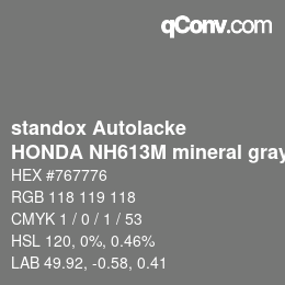 Color code: standox Autolacke - HONDA NH613M mineral gray | qconv.com