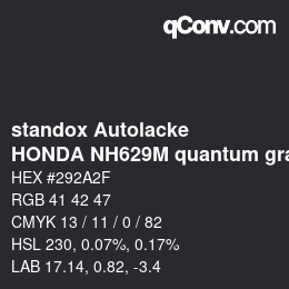 Farbcode: standox Autolacke - HONDA NH629M quantum gray p | qconv.com