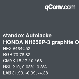 Color code: standox Autolacke - HONDA NH658P-3 graphite OEM 2005 | qconv.com