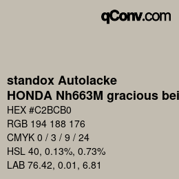 Color code: standox Autolacke - HONDA Nh663M gracious beige | qconv.com