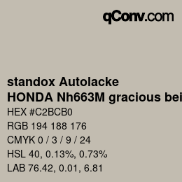 Code couleur: standox Autolacke - HONDA Nh663M gracious beige | qconv.com