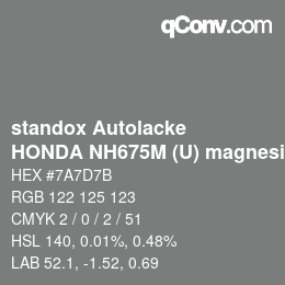 Color code: standox Autolacke - HONDA NH675M (U) magnesium OEM 2006 | qconv.com