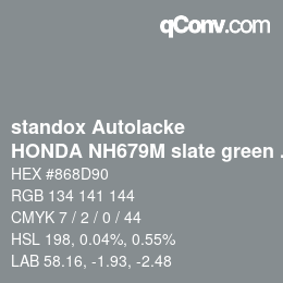 Código de color: standox Autolacke - HONDA NH679M slate green OEM 2006 | qconv.com