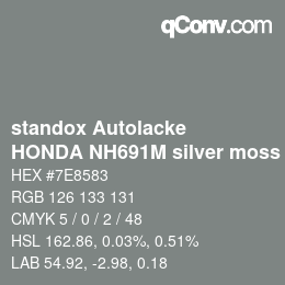 Code couleur: standox Autolacke - HONDA NH691M silver moss OEM 2005 | qconv.com