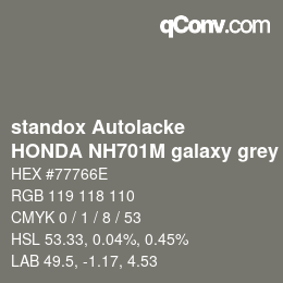 Color code: standox Autolacke - HONDA NH701M galaxy grey OEM 2006 | qconv.com