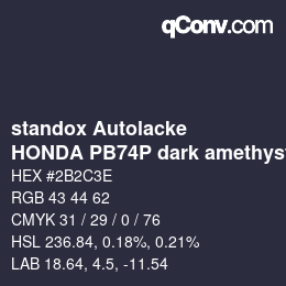 Color code: standox Autolacke - HONDA PB74P dark amethyst | qconv.com