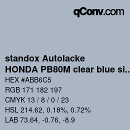 Code couleur: standox Autolacke - HONDA PB80M clear blue silver OEM 2005 | qconv.com