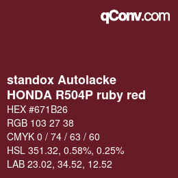 颜色代码: standox Autolacke - HONDA R504P ruby red | qconv.com