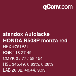 Farbcode: standox Autolacke - HONDA R508P monza red | qconv.com