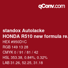 颜色代码: standox Autolacke - HONDA R510 new formula red | qconv.com
