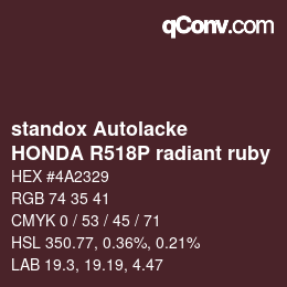 颜色代码: standox Autolacke - HONDA R518P radiant ruby | qconv.com
