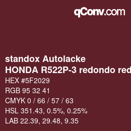 Código de color: standox Autolacke - HONDA R522P-3 redondo red OEM 2005 | qconv.com